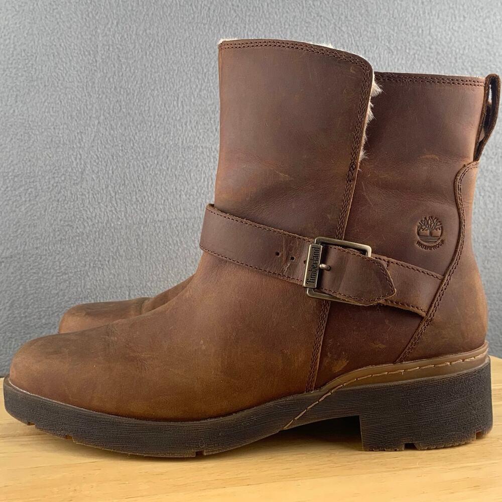 Timberland Graceyn Waterproof Brown Leather Biker Boots Women’s Size 8 US